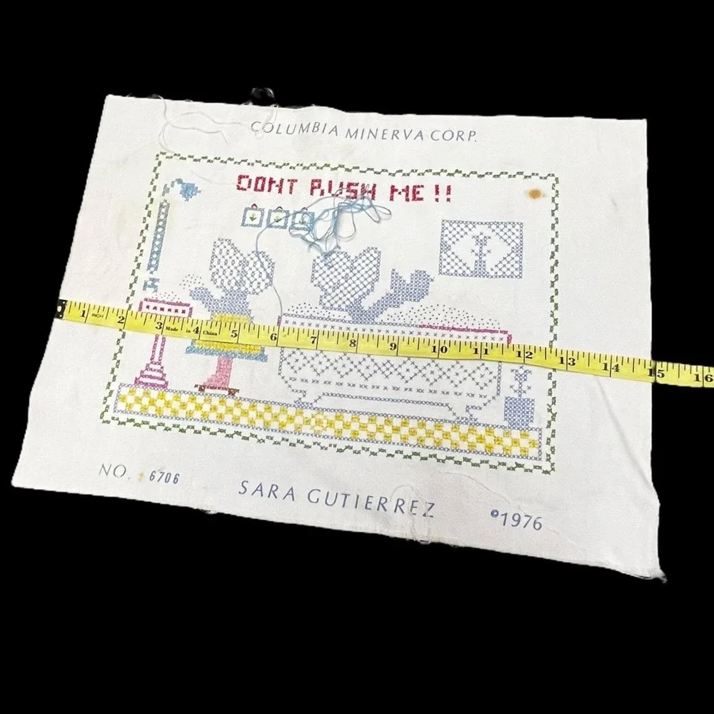 Unfinished Cross Stitch Fabric Pattern Bathroom Grannycore 